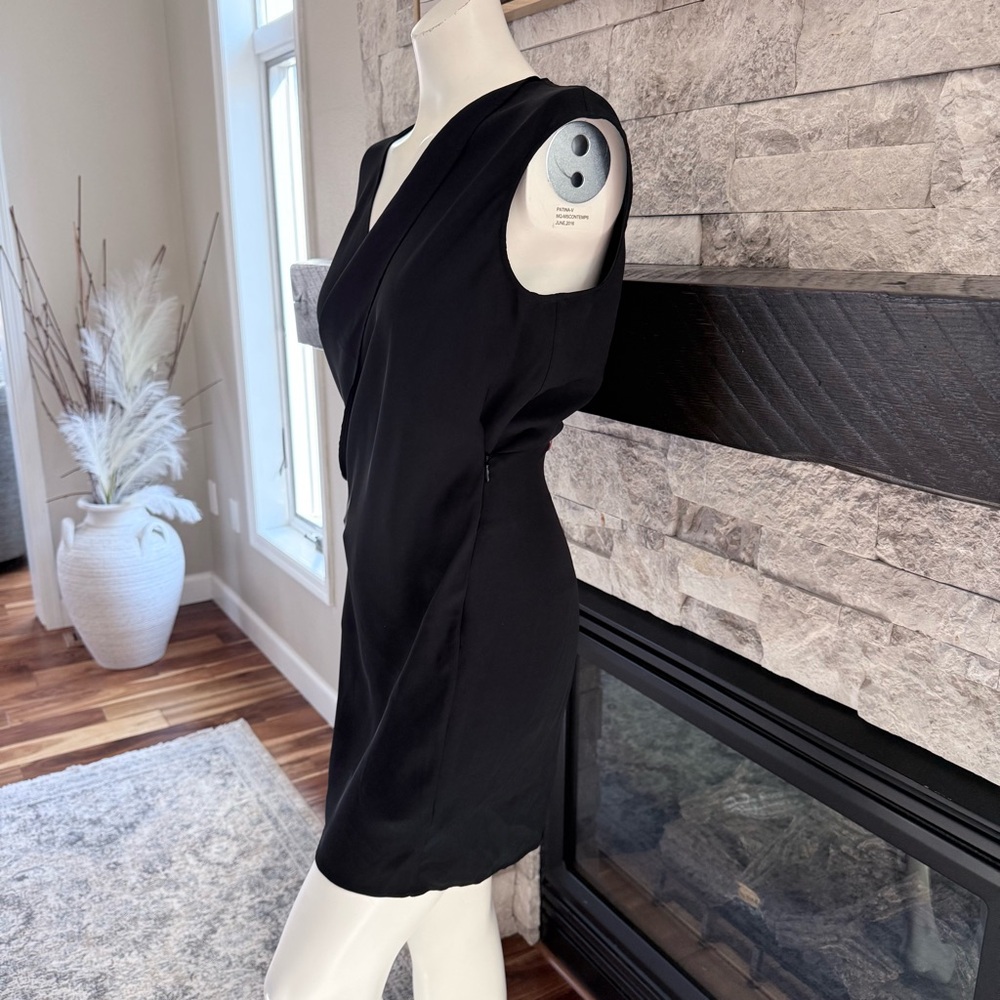 AllSaints Black Wrap Mini Dress Sleeveless V-Neck Draped Waist Size 6 - Picture 4 of 8